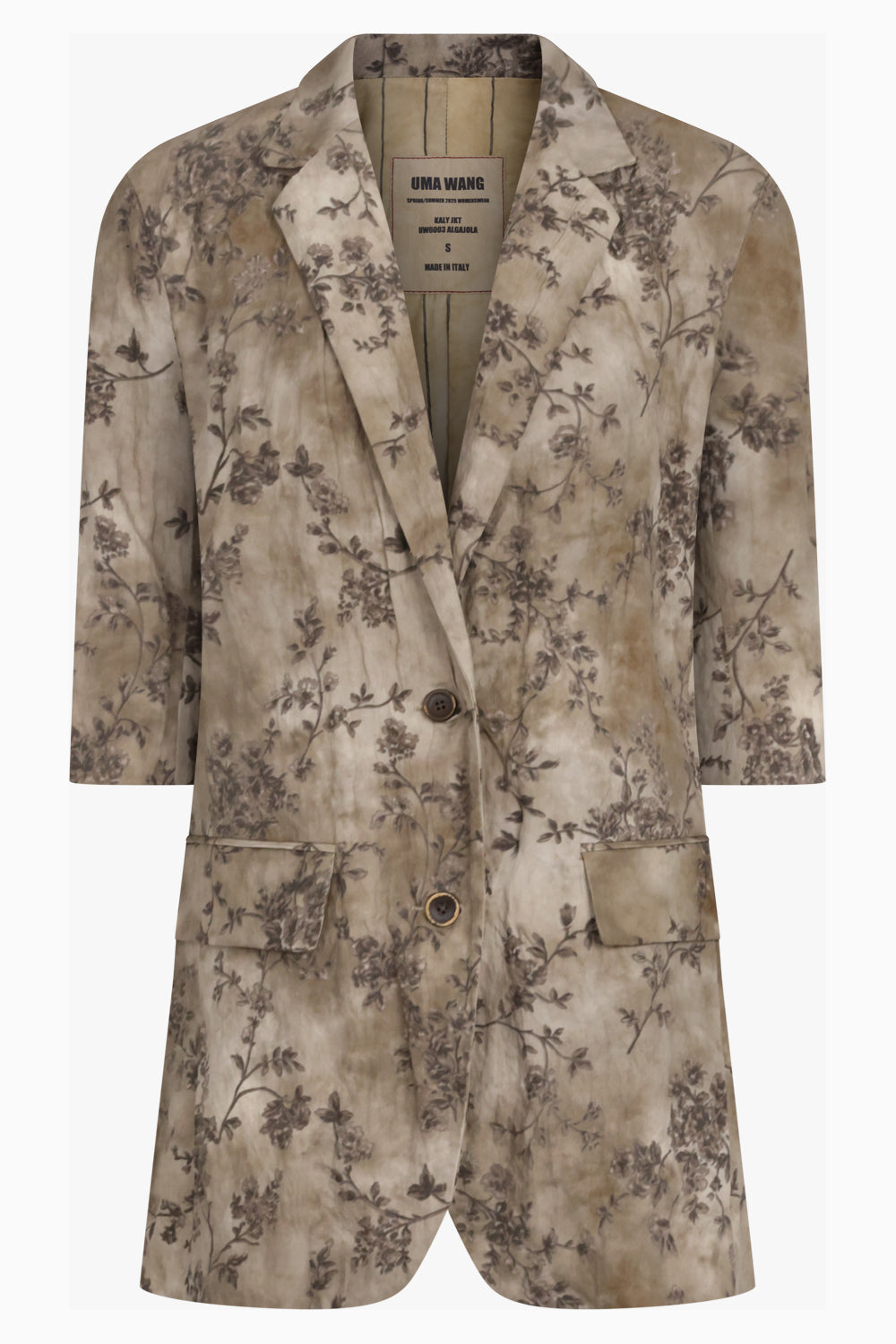 UMA WANG RTW Kaly Floral Print Relaxed Crinkle Jacket | Smoke White/Grey