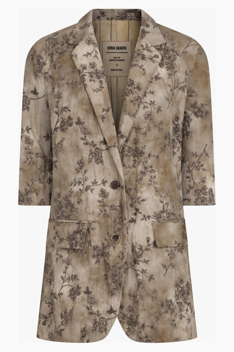 UMA WANG RTW Kaly Floral Print Relaxed Crinkle Jacket | Smoke White/Grey