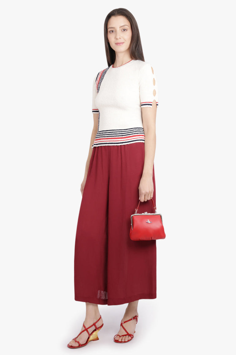 RABANNE RTW Boucle Stripe Detail S/S Knit Top | Cream/Navy/Red