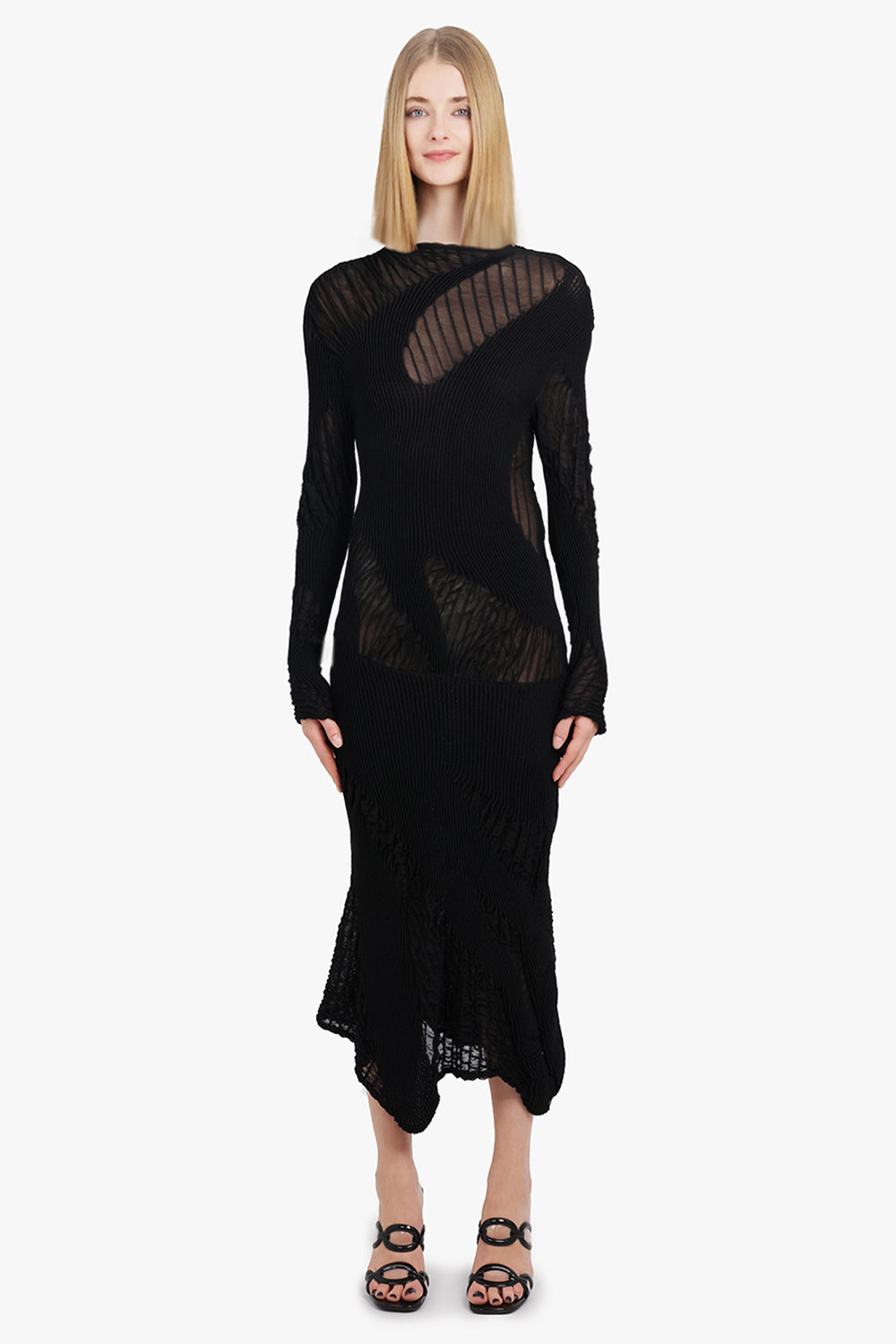 AZ FACTORY RTW X Ester Manas Ruched Knit Panel Dress | Black