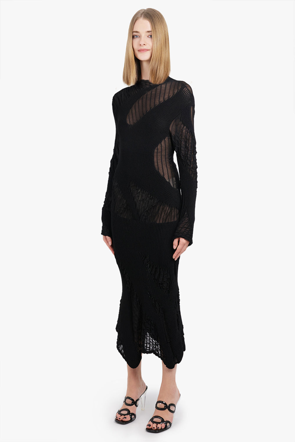 AZ FACTORY RTW X Ester Manas Ruched Knit Panel Dress | Black