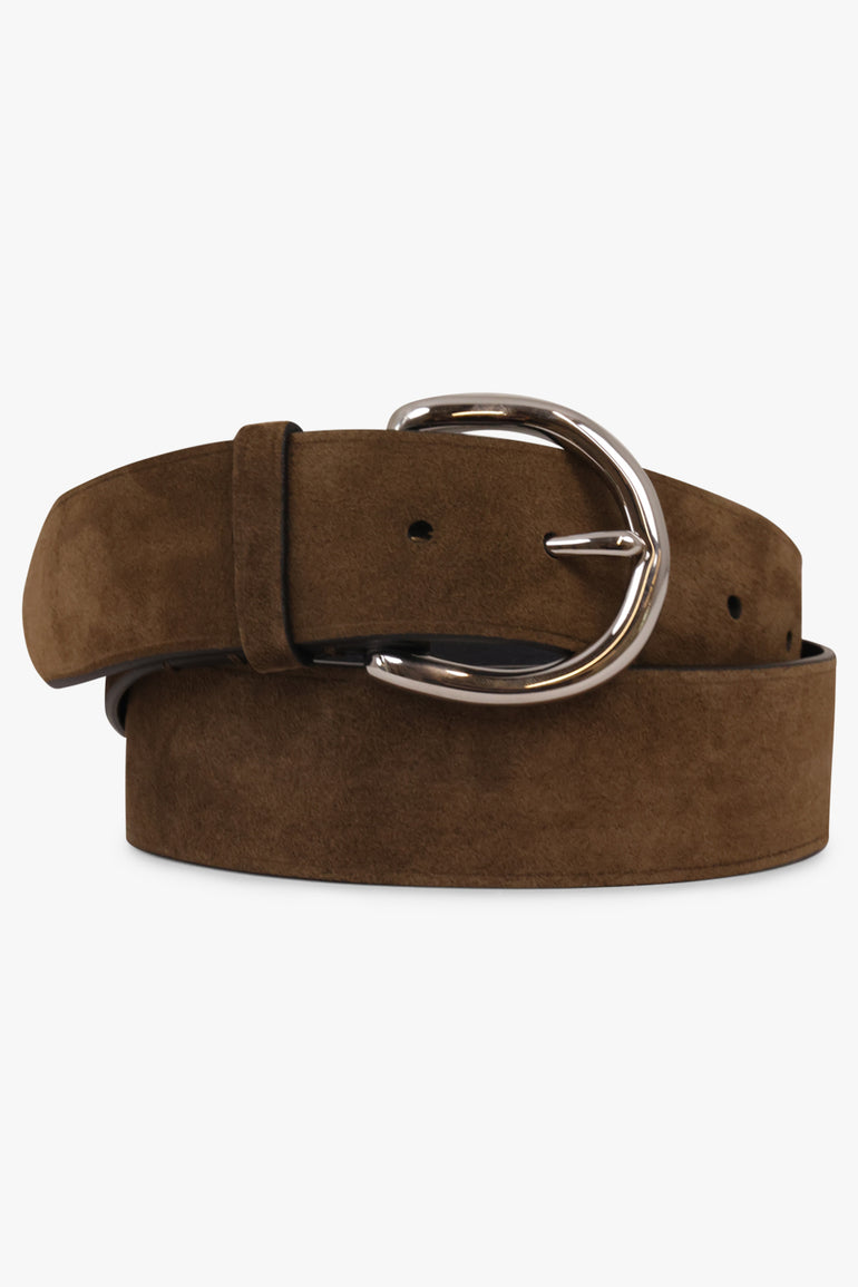 PHOEBE PHILO BELTS Round Buckle Suede Belt 40mm | Army/Silver