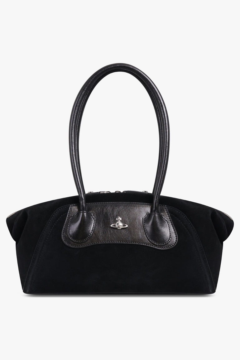 VIVIENNE WESTWOOD BAGS BLACK / Black Small Shirley Suede Holdall Tote Bag | Black