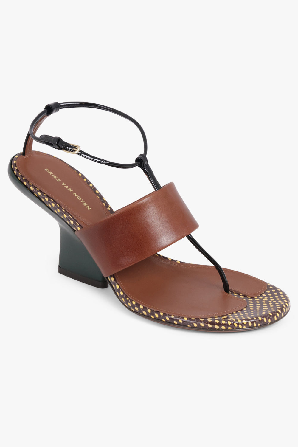 DRIES VAN NOTEN SHOES Spotted Patchwork Thong Detail Sandal | Brown/Black
