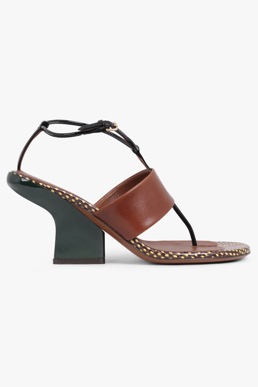 DRIES VAN NOTEN SHOES Spotted Patchwork Thong Detail Sandal | Brown/Black