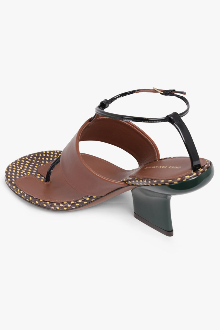 DRIES VAN NOTEN SHOES Spotted Patchwork Thong Detail Sandal | Brown/Black