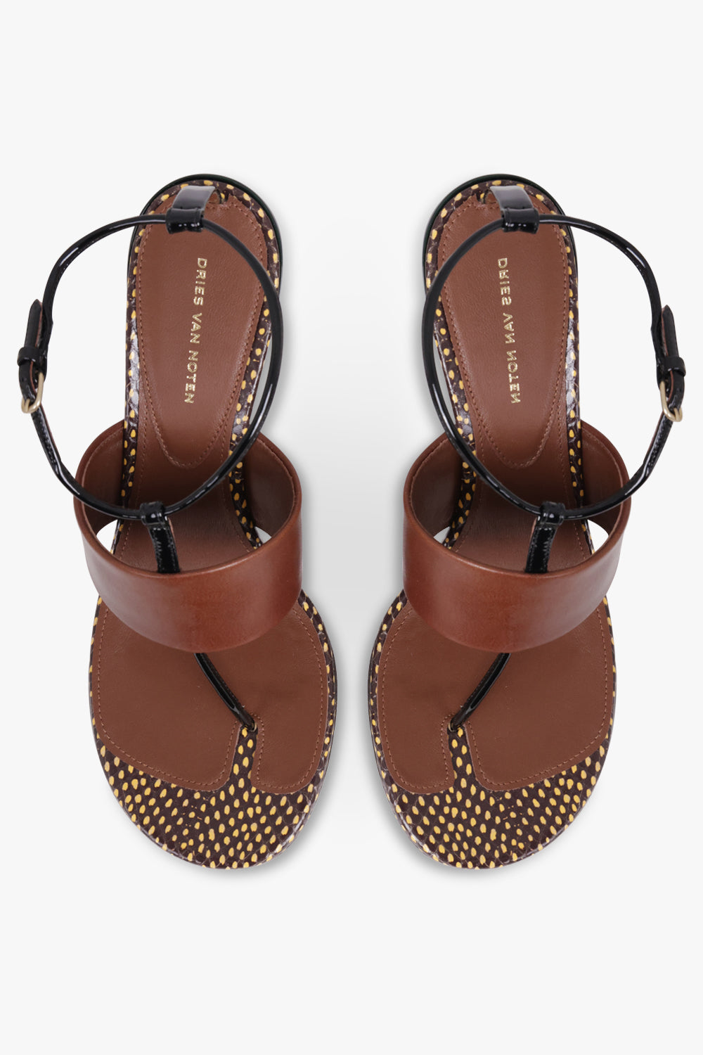 DRIES VAN NOTEN SHOES Spotted Patchwork Thong Detail Sandal | Brown/Black