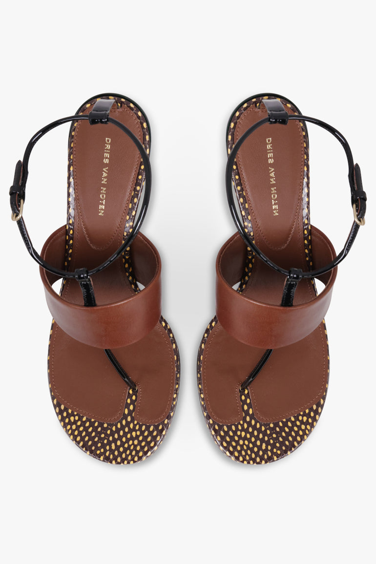 DRIES VAN NOTEN SHOES Spotted Patchwork Thong Detail Sandal | Brown/Black