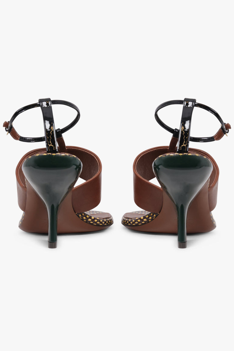 DRIES VAN NOTEN SHOES Spotted Patchwork Thong Detail Sandal | Brown/Black