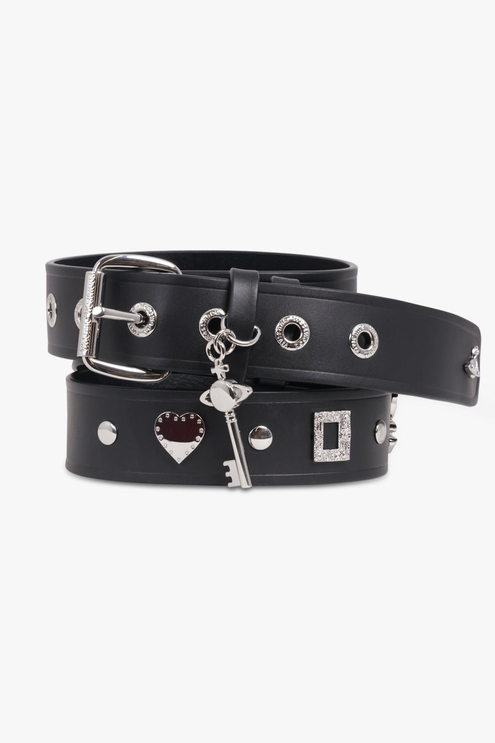 VIVIENNE WESTWOOD ACCESSORIES BLACK / Black/Silver Multi Charms Stud Belt | Black/Silver