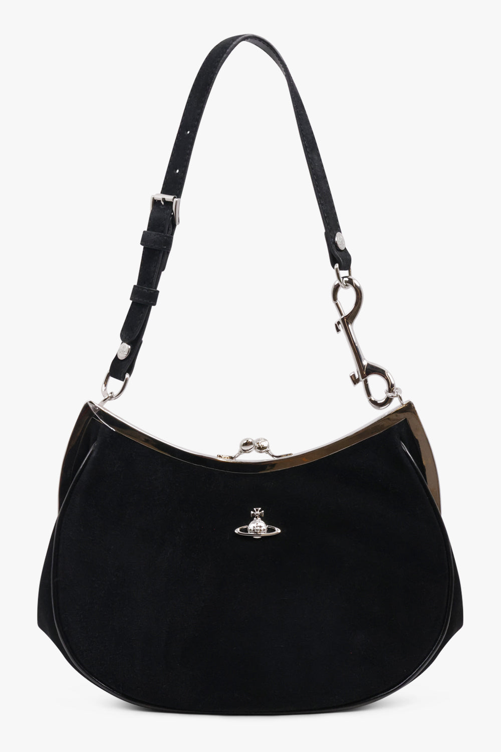 VIVIENNE WESTWOOD BAGS BLACK / Black/Silver Charm Frame Suede Purse | Black/Silver