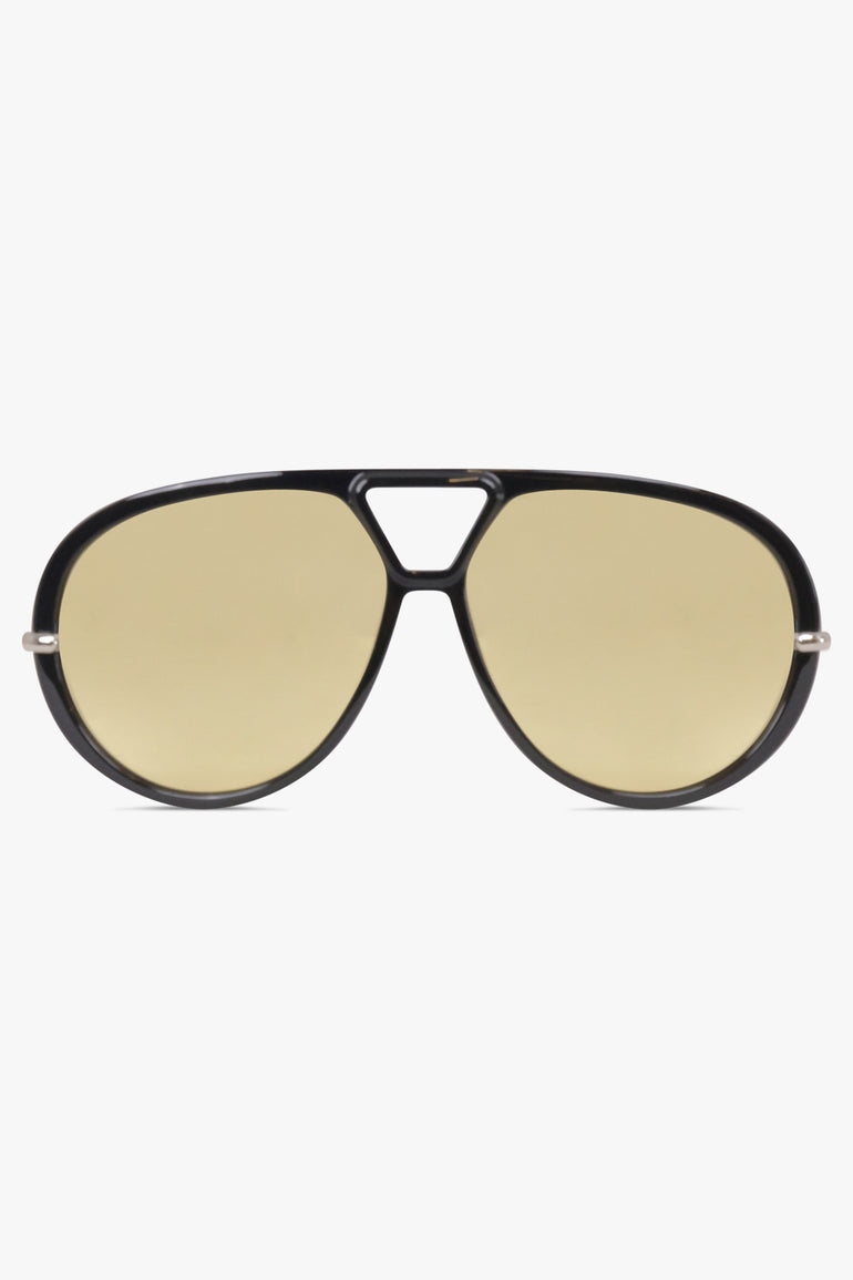 BOTTEGA VENETA SUNGLASSES BLACK / Black/Yellow/Silver BV1274S Aviator Sunglasses | Black/Yellow/Silver