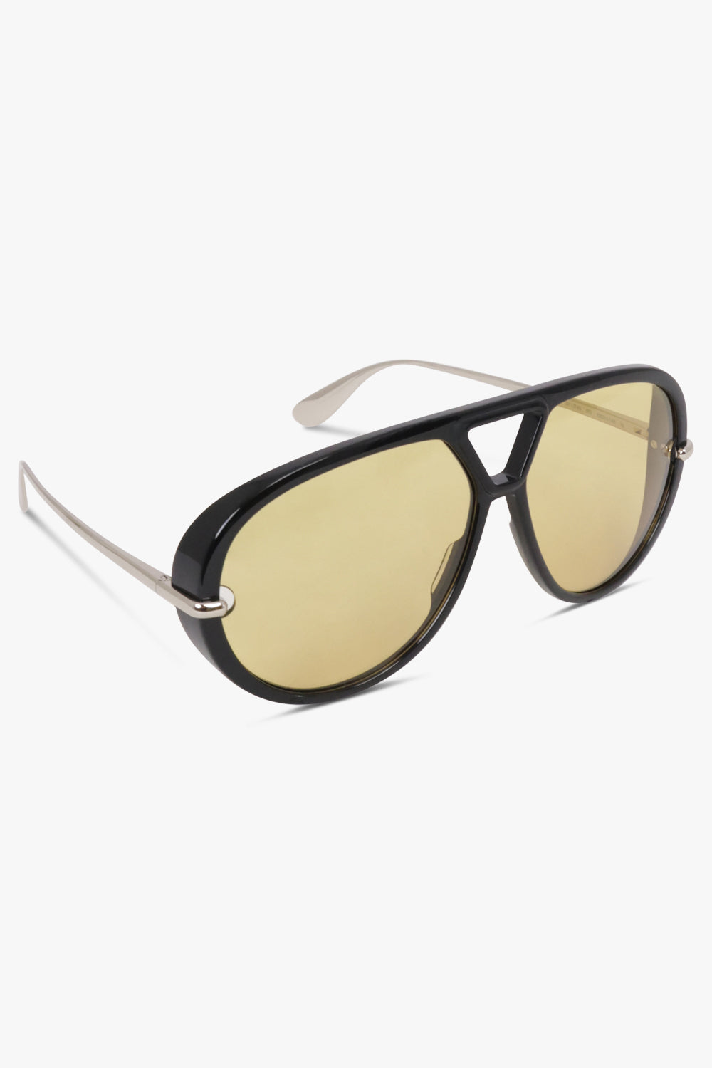 BOTTEGA VENETA SUNGLASSES BLACK / Black/Yellow/Silver BV1274S Aviator Sunglasses | Black/Yellow/Silver