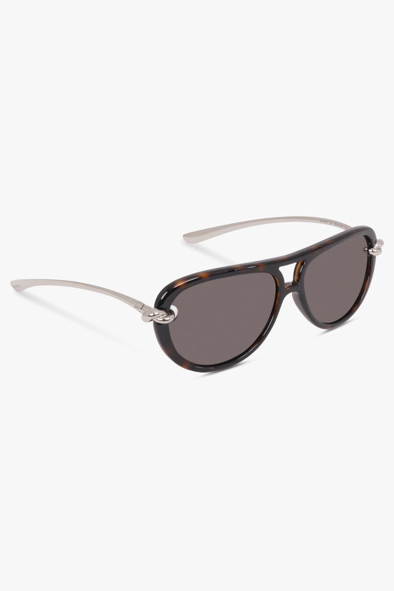 BOTTEGA VENETA SUNGLASSES BROWN / Brown/Silver BV1418S Knot Sunglasses | Havana/Silver
