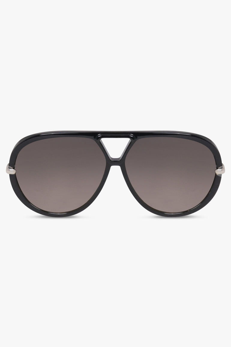 BOTTEGA VENETA SUNGLASSES BLACK / Black/Silver BV1273S Drop Aviator Sunglasses | Black/Silver
