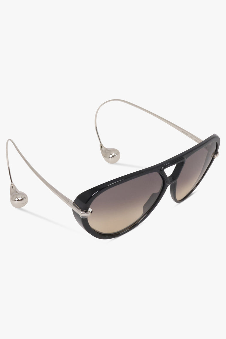 BOTTEGA VENETA SUNGLASSES BLACK / Black/Silver BV1273S Drop Aviator Sunglasses | Black/Silver