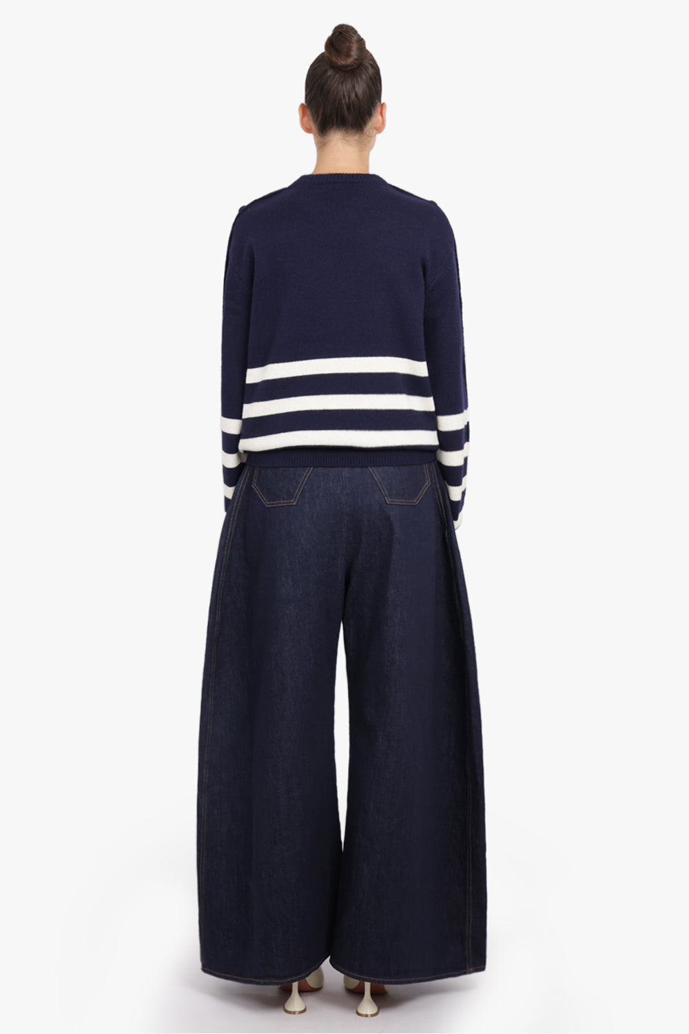 JW ANDERSON RTW Button Sleeve Stripe Knit | Navy/Ivory