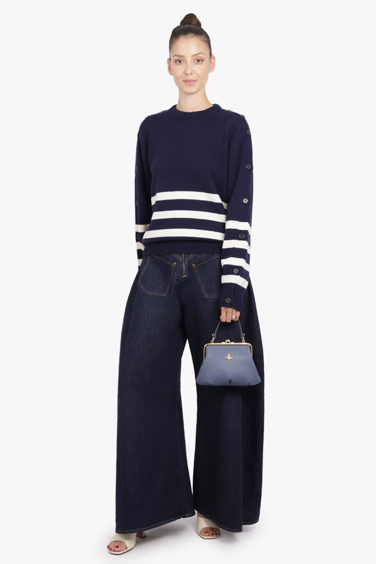 JW ANDERSON RTW Button Sleeve Stripe Knit | Navy/Ivory