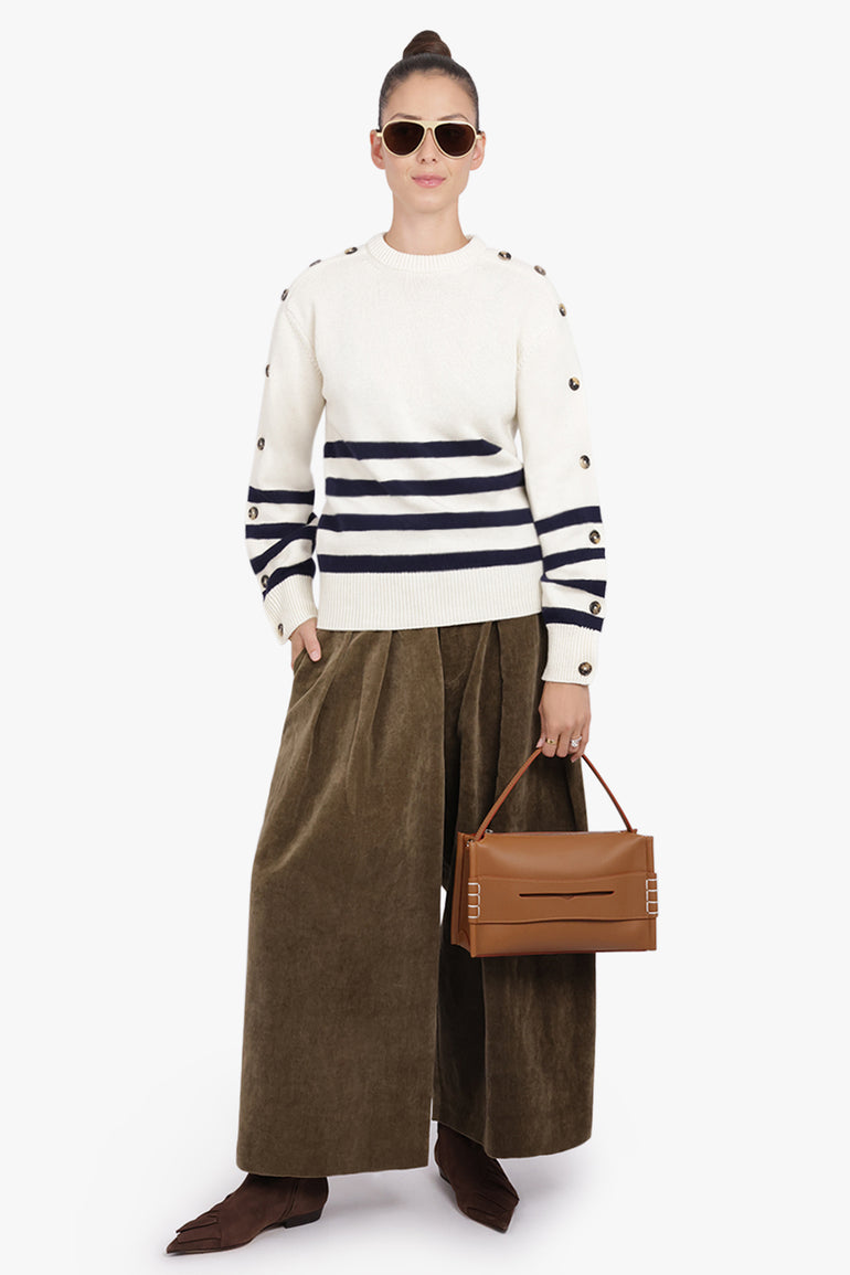 JW ANDERSON RTW Button Sleeve Stripe Knit | Ivory/Navy