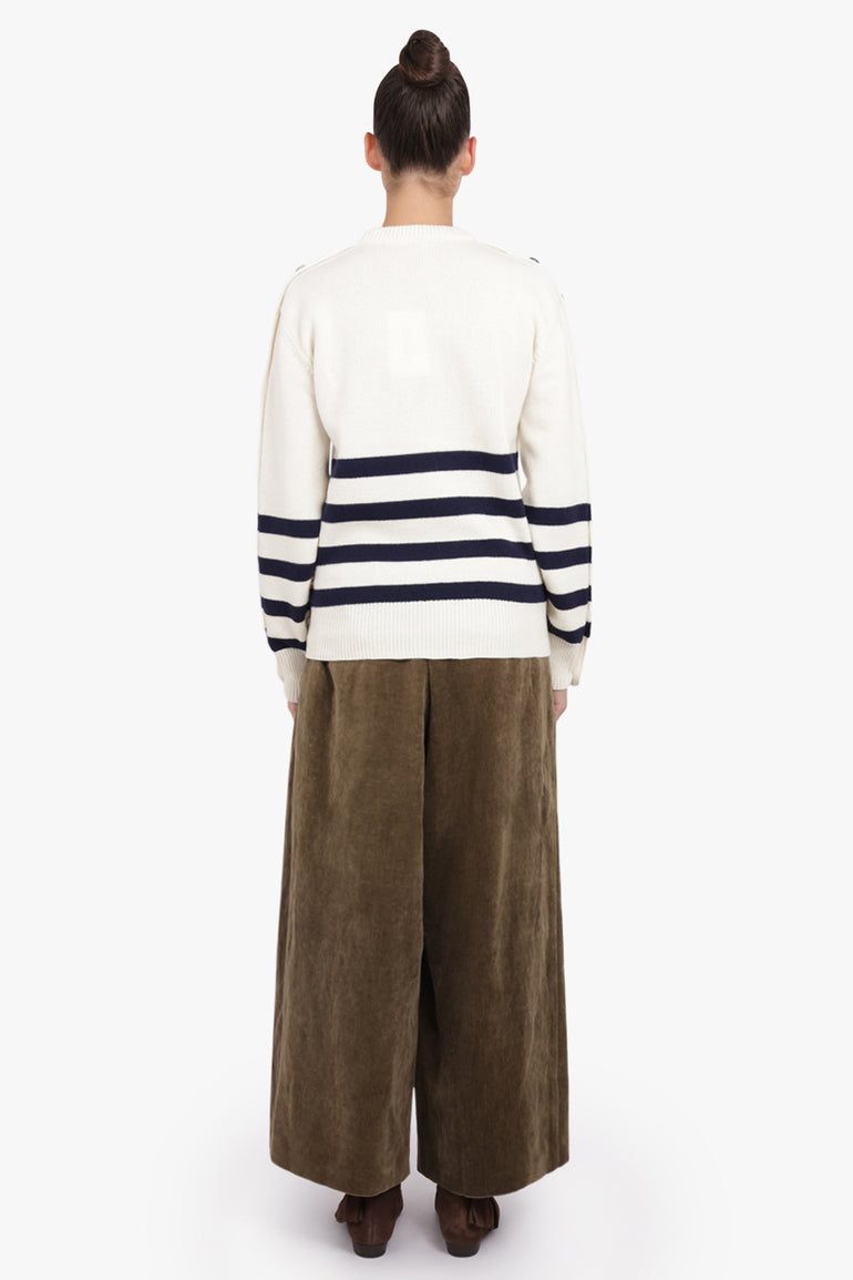 JW ANDERSON RTW Button Sleeve Stripe Knit | Ivory/Navy