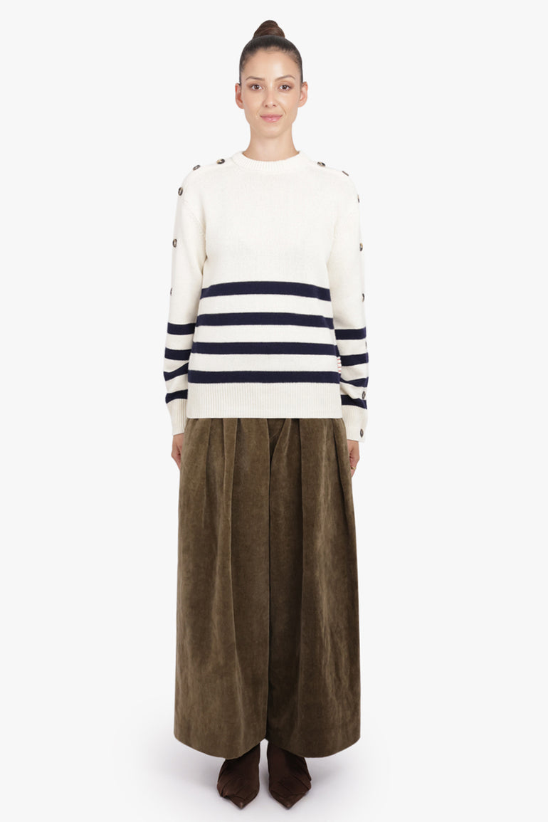 JW ANDERSON RTW Button Sleeve Stripe Knit | Ivory/Navy