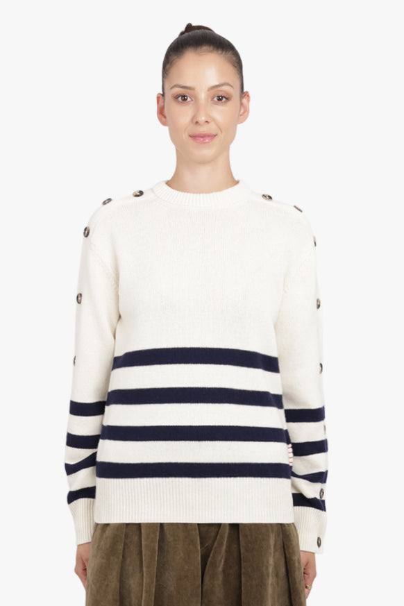 JW ANDERSON RTW Button Sleeve Stripe Knit | Ivory/Navy