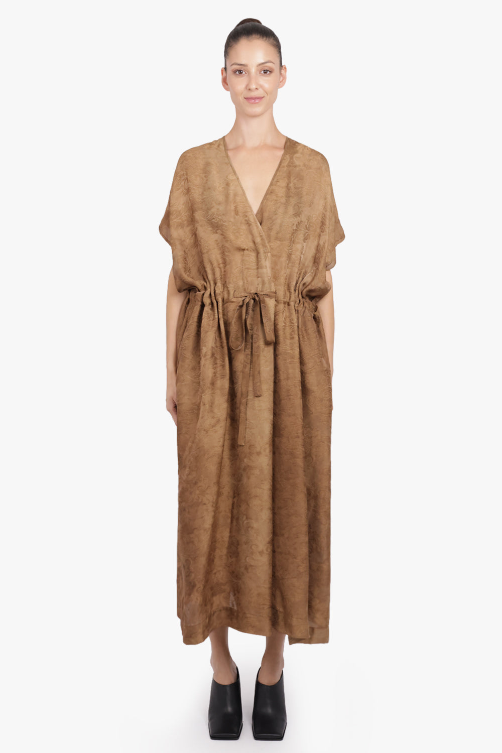 UMA WANG RTW Acre Relaxed Tie Waist Midi Dress | Mustard