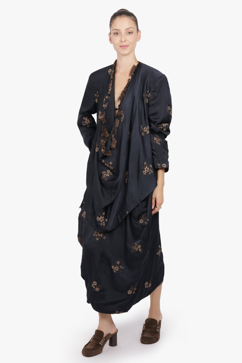 UMA WANG RTW Kinoa Floral Embroid Jacket | Black/Tan