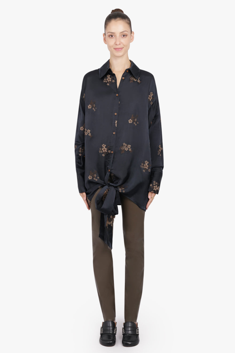 UMA WANG RTW Long Leather Leggings | Dark Olive