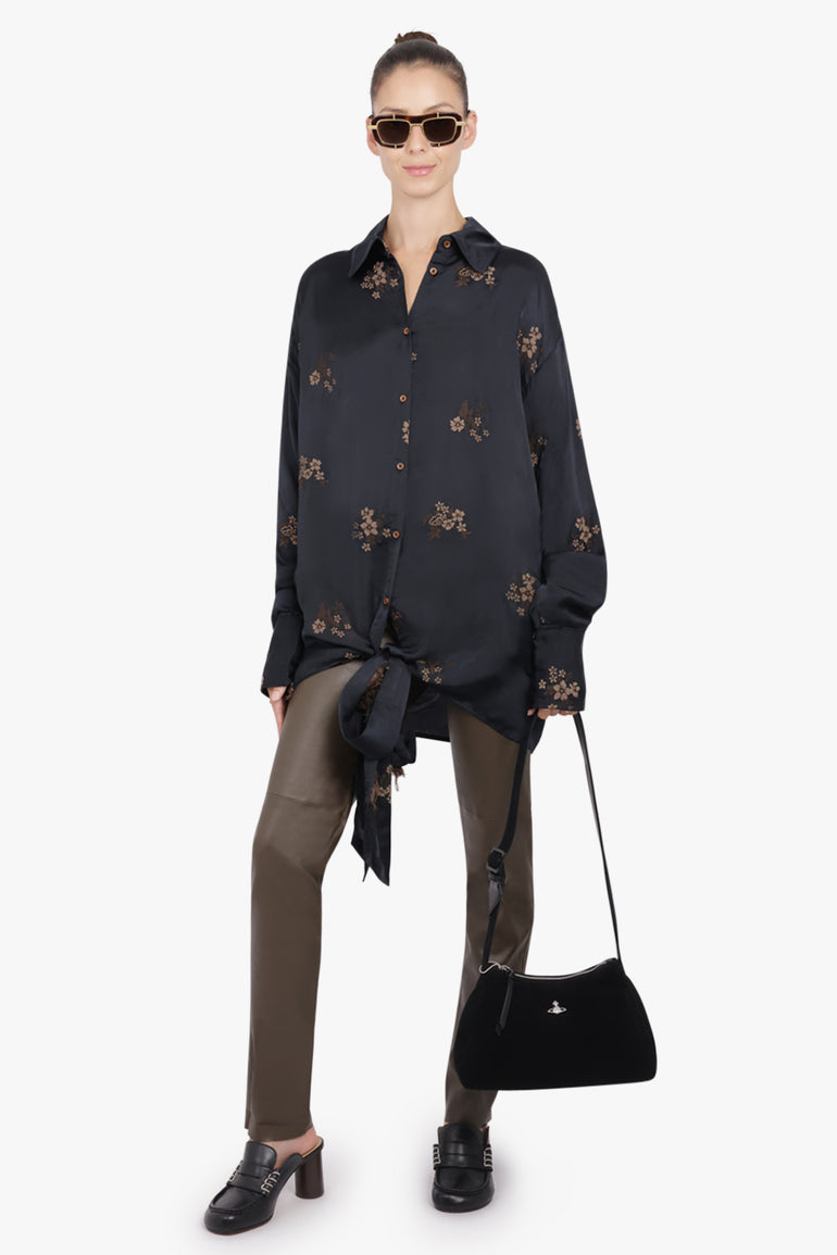 UMA WANG RTW L/S Tubby Floral Embroid Tie Neck | Black/Tan