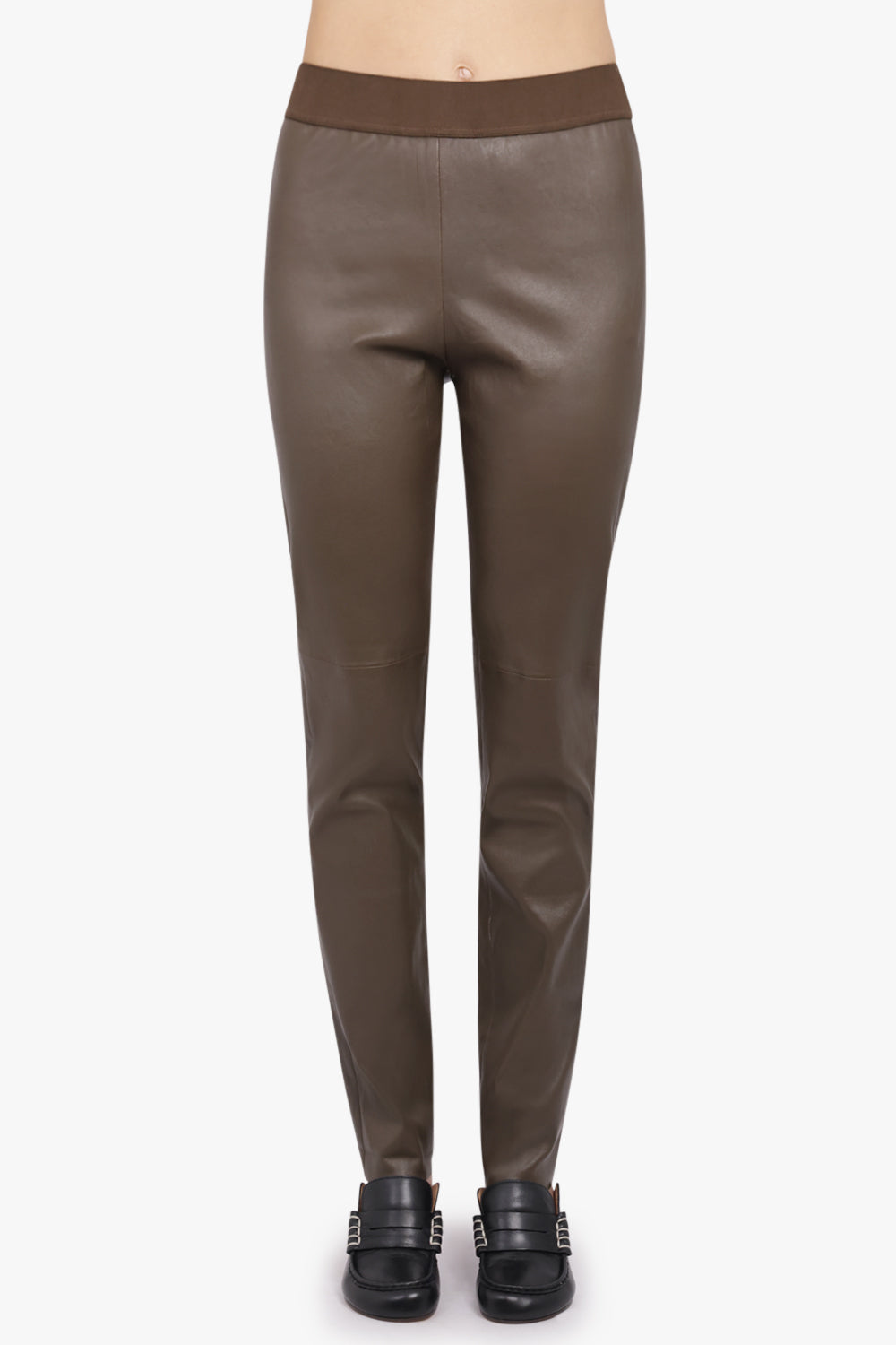 UMA WANG RTW Long Leather Leggings | Dark Olive