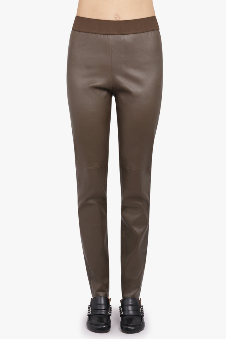 UMA WANG RTW Long Leather Leggings | Dark Olive