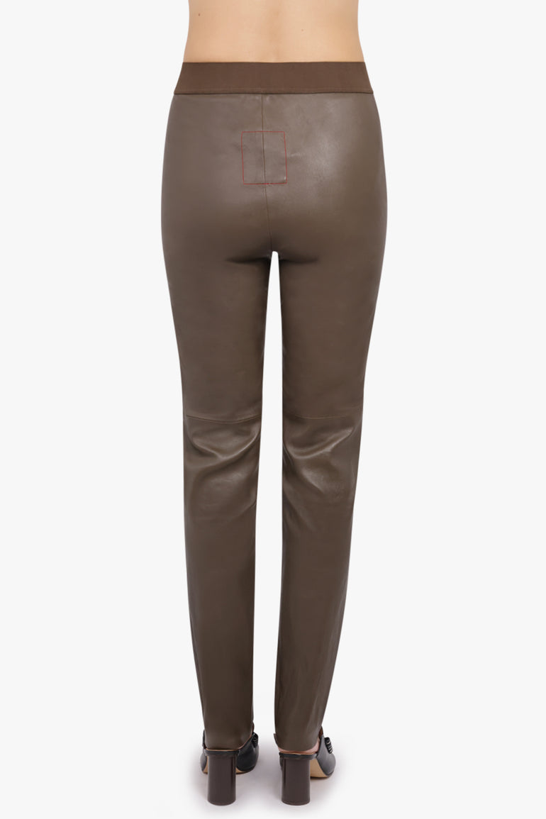 UMA WANG RTW Long Leather Leggings | Dark Olive