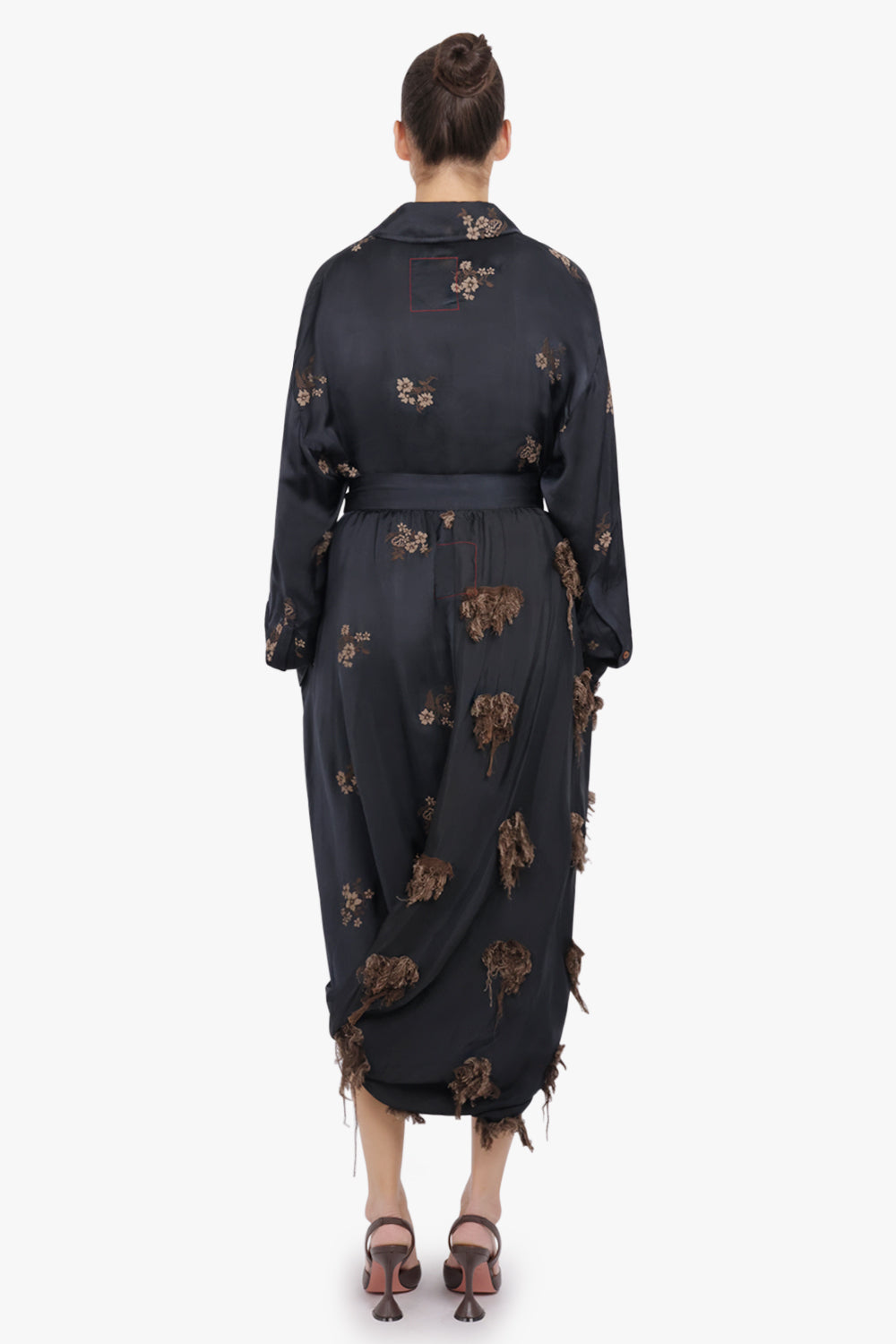 UMA WANG RTW L/S Tubby Floral Embroid Tie Neck | Black/Tan