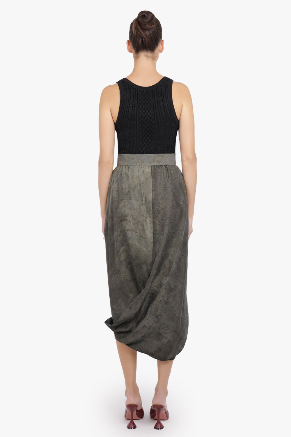 UMA WANG RTW Gink Floral Print Asymmetric Midi Skirt | Dark Green