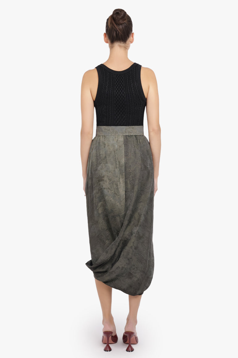 UMA WANG RTW Gink Floral Print Asymmetric Midi Skirt | Dark Green