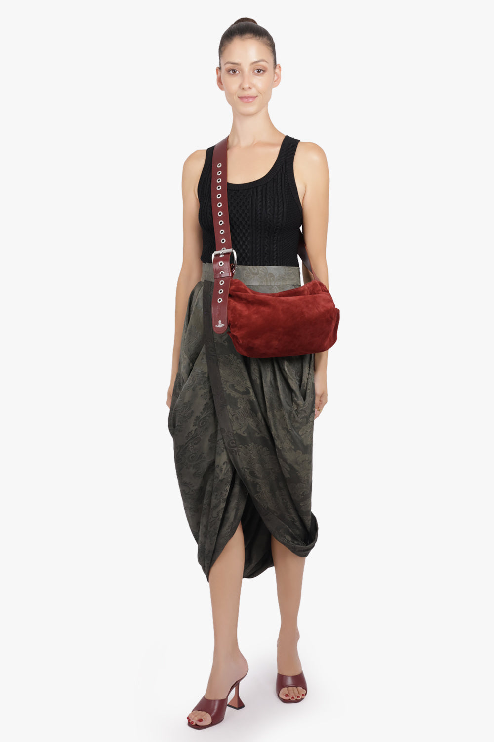 VIVIENNE WESTWOOD BAGS BURGUNDY / Burgundy Maxime Small Suede Crossbody Bag | Burgundy