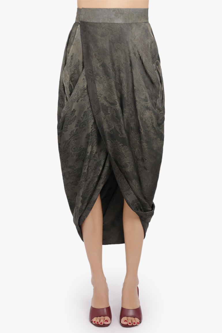 UMA WANG RTW Gink Floral Print Asymmetric Midi Skirt | Dark Green