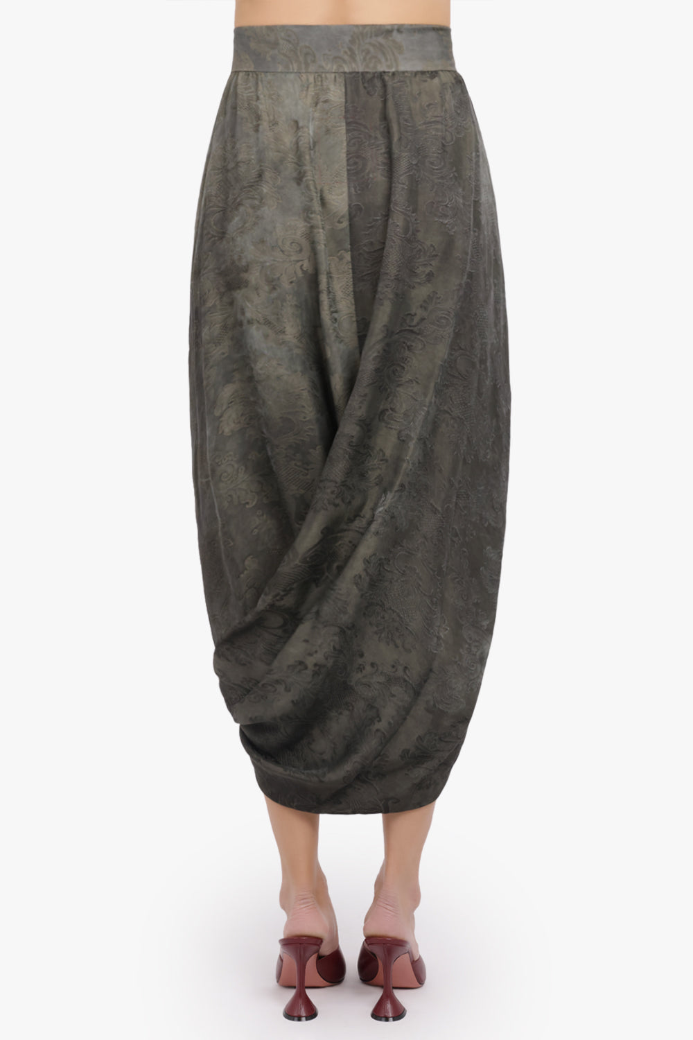 UMA WANG RTW Gink Floral Print Asymmetric Midi Skirt | Dark Green