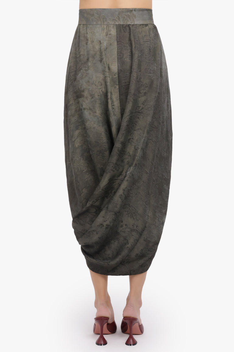 UMA WANG RTW Gink Floral Print Asymmetric Midi Skirt | Dark Green