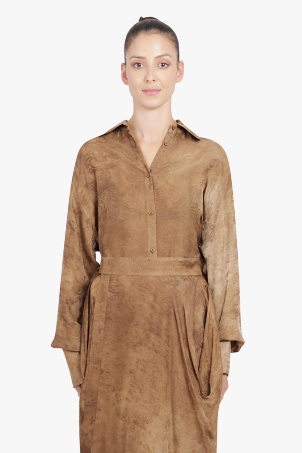 UMA WANG RTW L/S Tubby Floral Print Tie Neck | Mustard