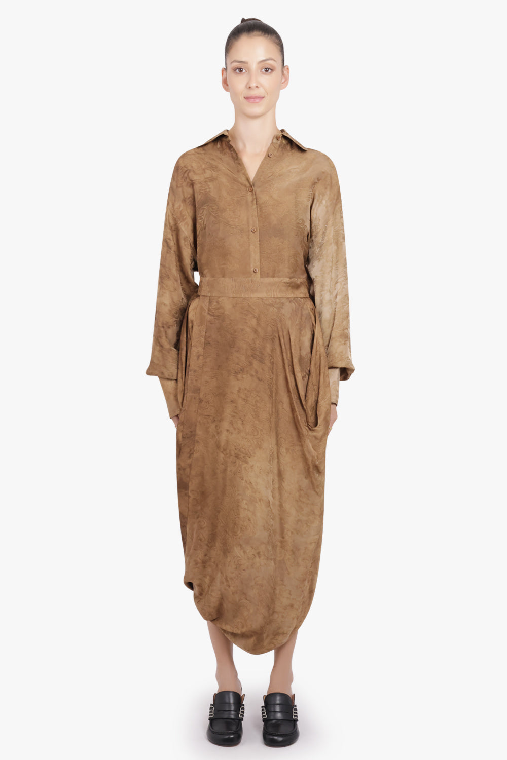 UMA WANG RTW L/S Tubby Floral Print Tie Neck | Mustard