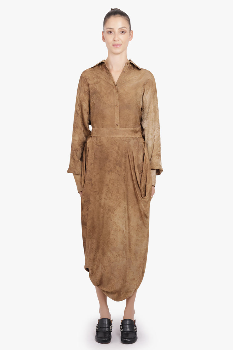 UMA WANG RTW L/S Tubby Floral Print Tie Neck | Mustard