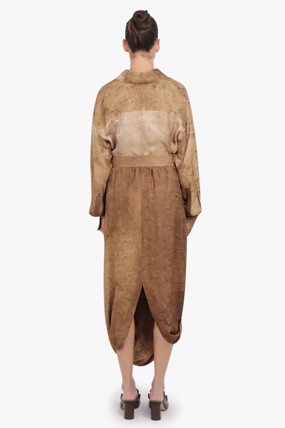 UMA WANG RTW L/S Tubby Floral Print Tie Neck | Mustard