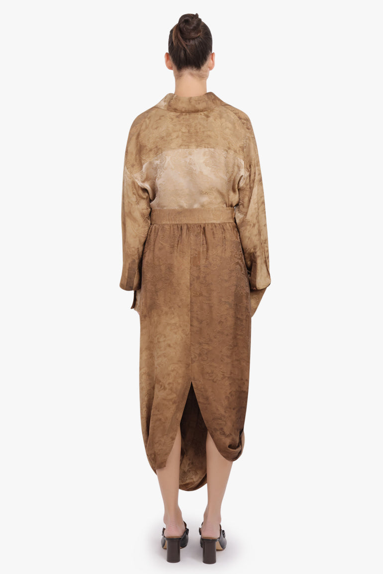 UMA WANG RTW L/S Tubby Floral Print Tie Neck | Mustard