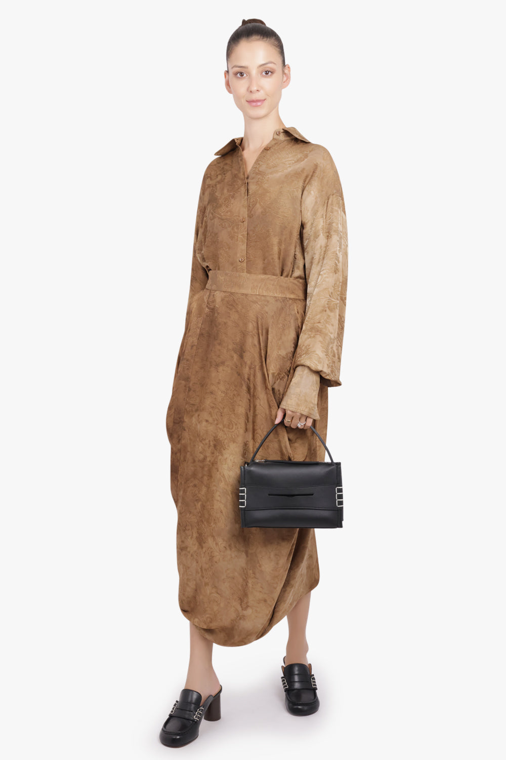 UMA WANG RTW L/S Tubby Floral Print Tie Neck | Mustard