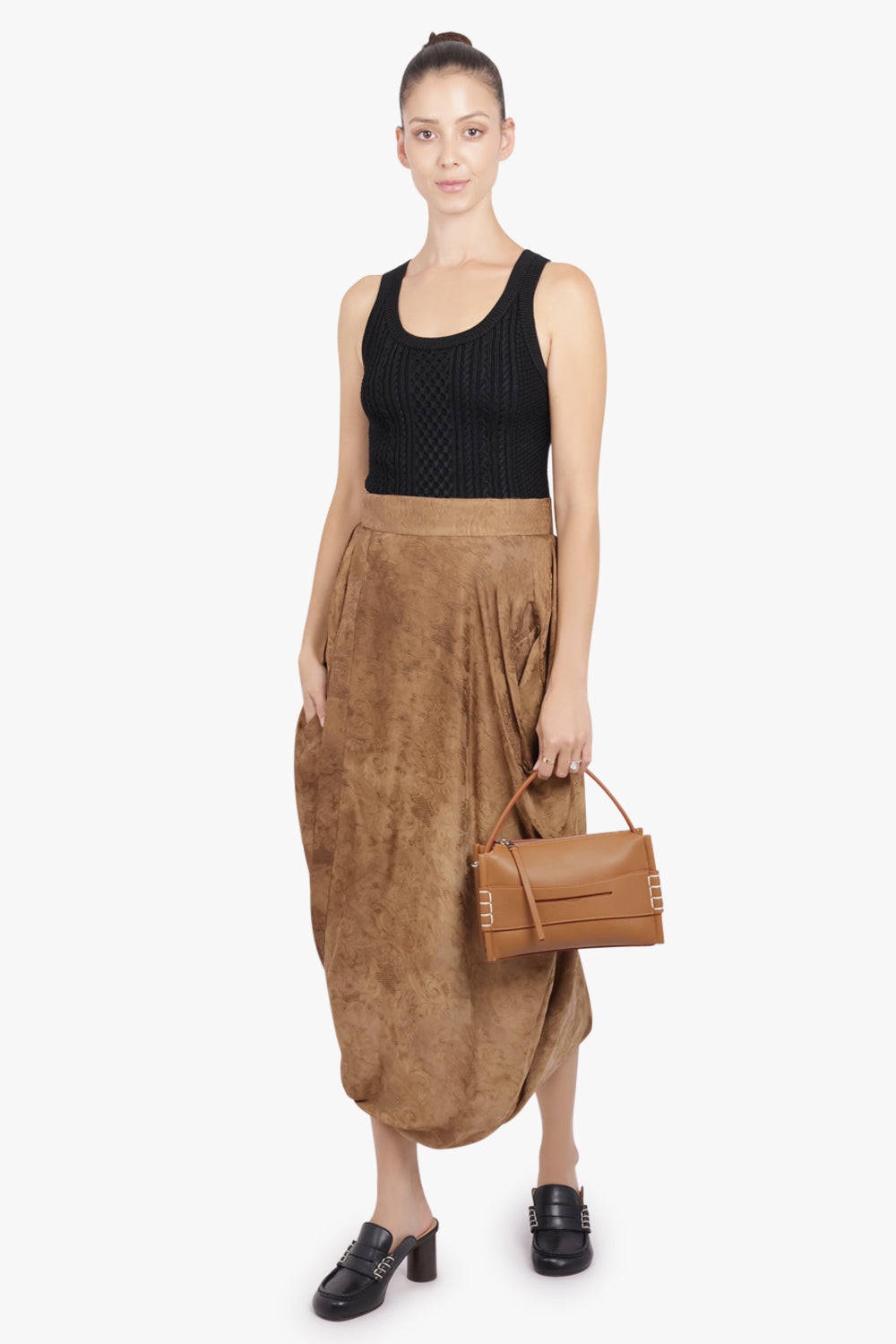 UMA WANG RTW Gink Floral Print Asymmetric Midi Skirt | Mustard