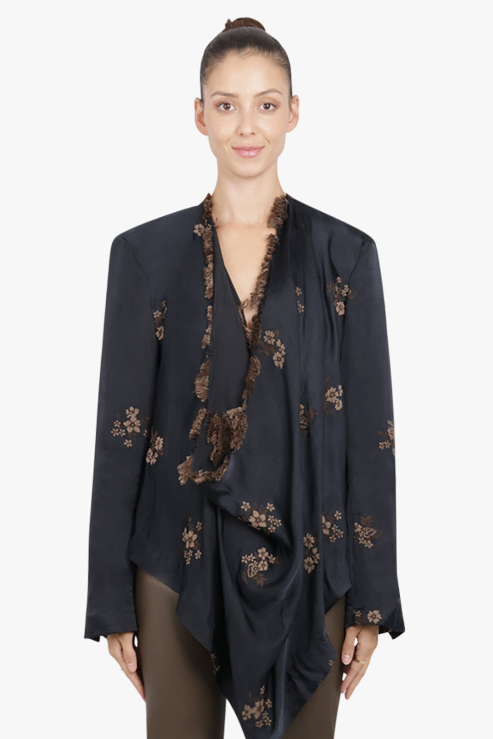 UMA WANG RTW Kinoa Floral Embroid Jacket | Black/Tan