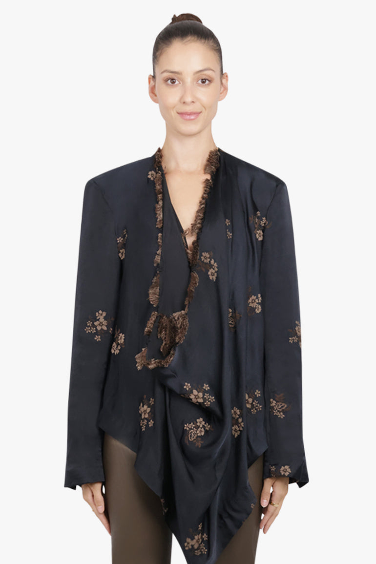 UMA WANG RTW Kinoa Floral Embroid Jacket | Black/Tan