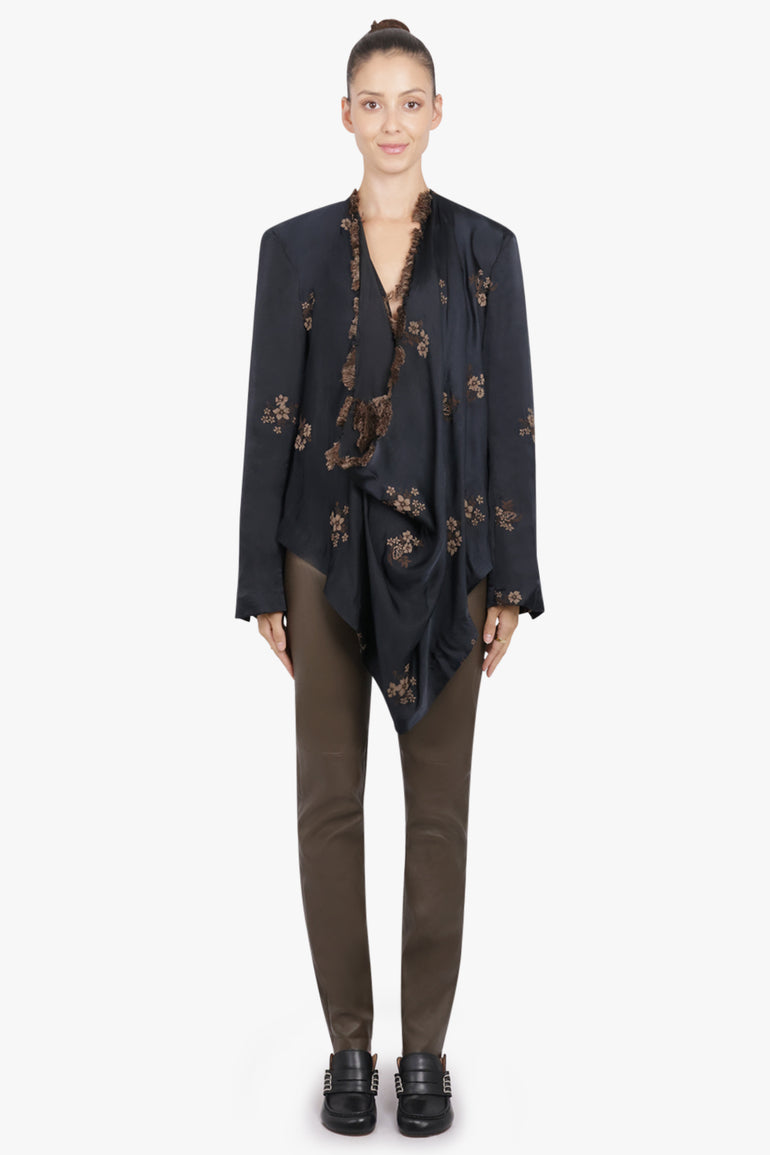 UMA WANG RTW Kinoa Floral Embroid Jacket | Black/Tan
